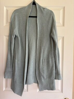 Open-Front Light Sage Knit Cardigan Sweater